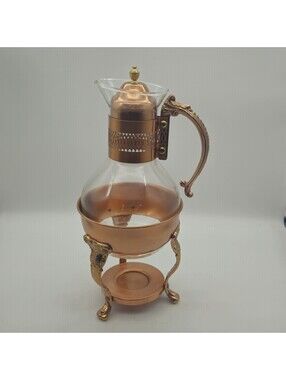 Vintage  Princess House Copper& Brass Coffee/Tea Carafe with Lid and Stand 14"
